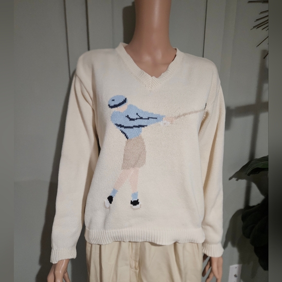 Vintage Liz Claiborne Liz Golf Sweater – Cotton Golf Graphic Sweater – Size M - Picture 4 of 16